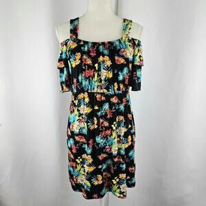 Black Multicolor Floral Women's Short Sleeve Off Shoulder Mini Dress Size S